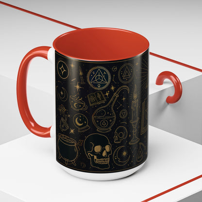 Witchy Aesthetic Coffee Mug – 15oz Black & Purple Ceramic with Occult Symbols – Goth Kitchen Decor, Halloween Gift Idea - 11oz/15oz