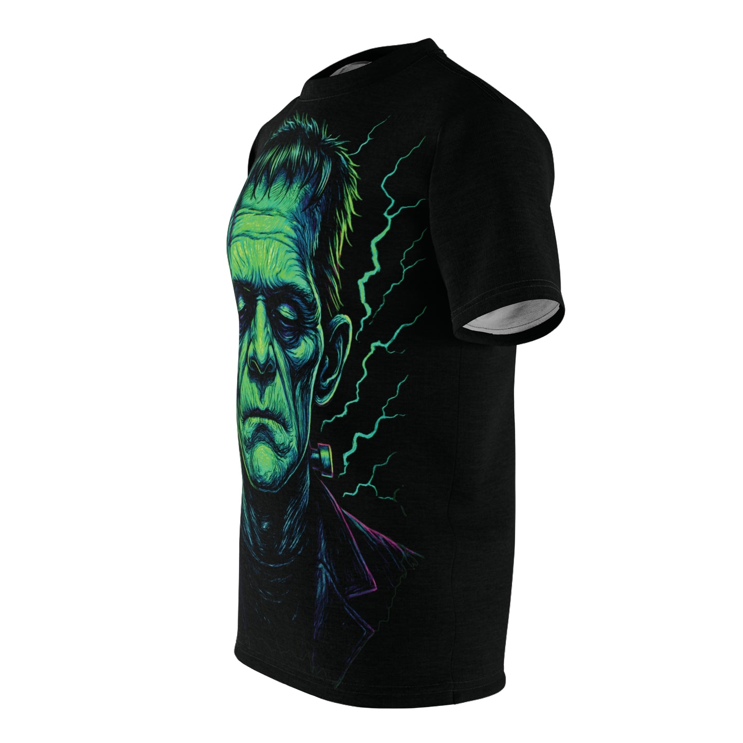 Frankenstein's Monster AOP Halloween T-Shirt – Electric Neon Green Extra Large Print Tee (All-Over Print)