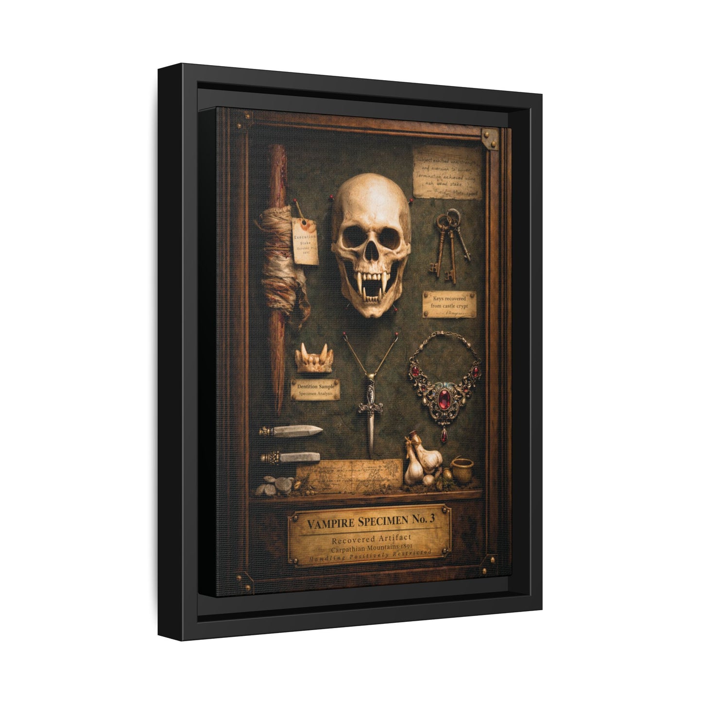 Framed Canvas Art – Vampire Specimen No. 3 | Gothic Vampire Wall Decor | Dark Academia Curiosity Cabinet Art