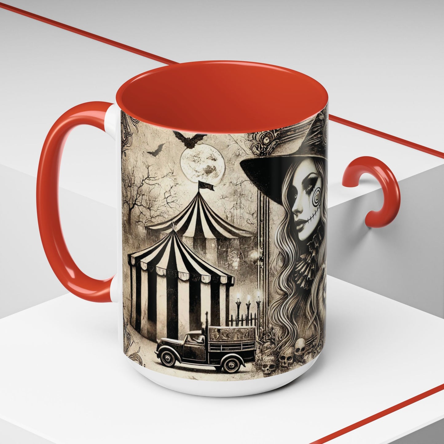 Creepy Circus Witch Mug | Vintage Halloween Accent Coffee Mug (11oz/15oz)