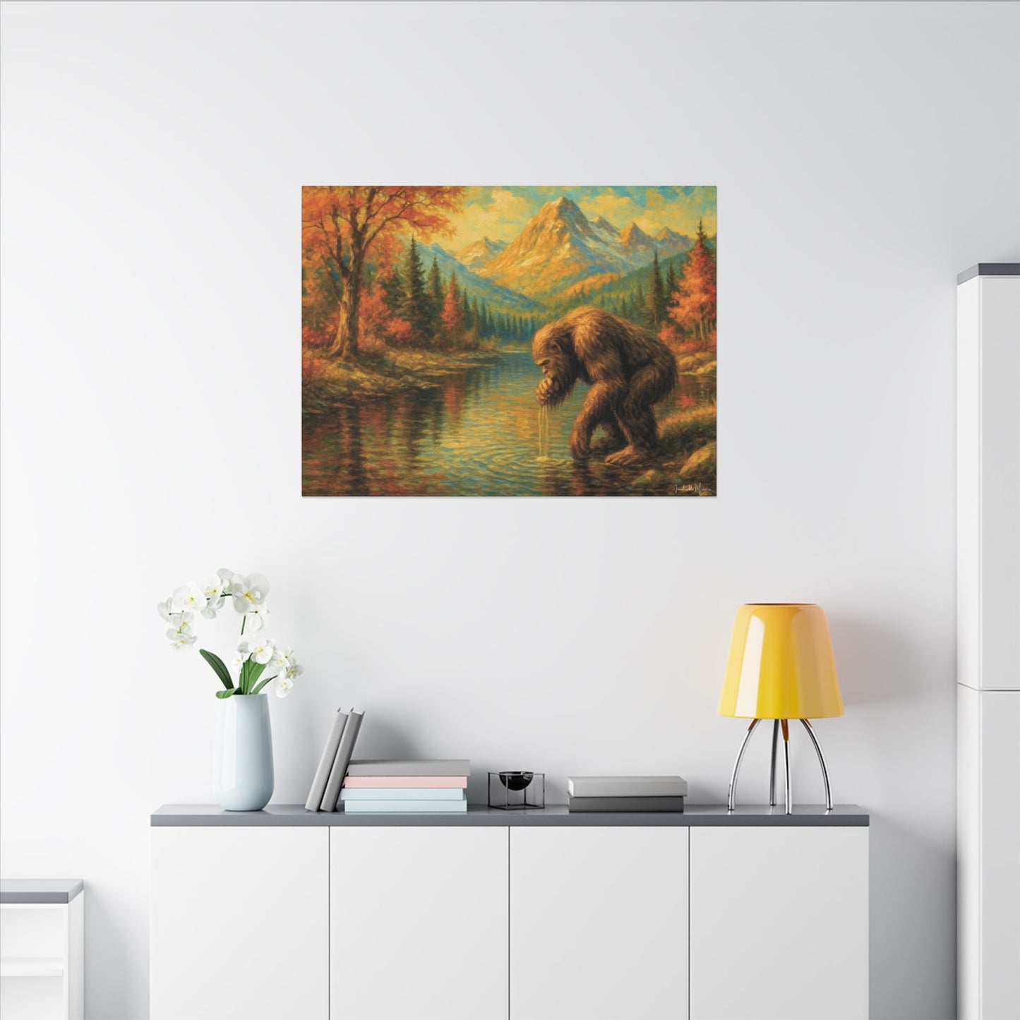 Bigfoot Lake Canvas Print – Autumn Mountain Landscape, Boutique Fine Art Style, Horizontal Nature Wall Art