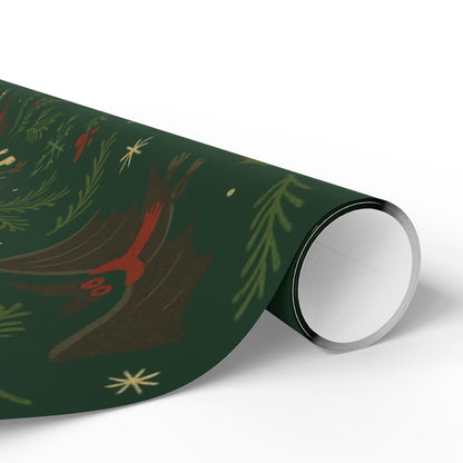 Cryptid Christmas Parade – Luxury Holiday Wrapping Paper, Folk-Art Bigfoot & Mothman Gift Wrap, 30" Roll (Matte/Gloss)
