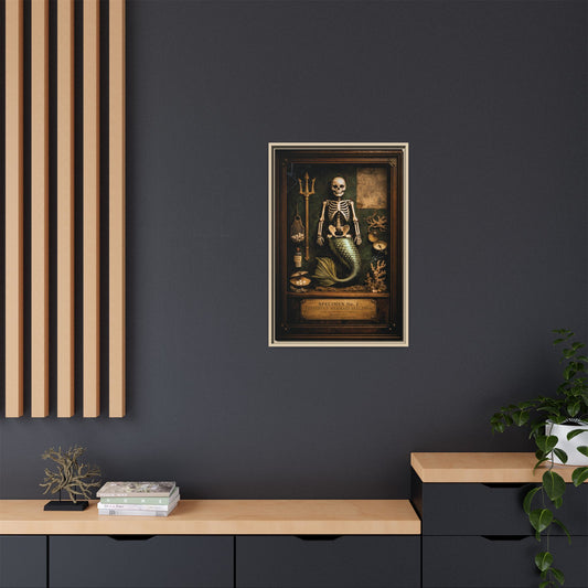 Framed Canvas Art – Vintage Mermaid Skeleton Specimen Print | Gothic Nautical Wall Decor | Dark Academia Curiosity Art