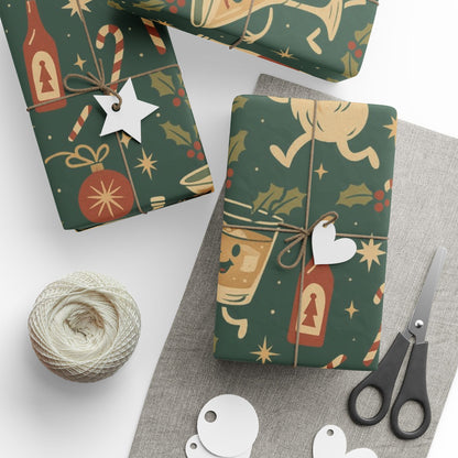 Vintage Holiday Drinks – Luxury Wrapping Paper, Retro Bar-Cart Gift Wrap, 30" Roll (Matte/Gloss)