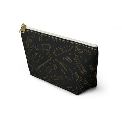 Black & Gold Artist Sketch T-Bottom Pouch • Stylish Pencil Case or Makeup Bag • Small or Large Sizes