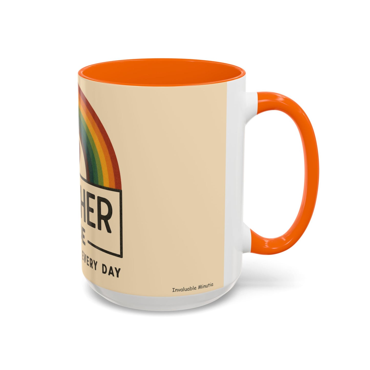 Teacher Mode – Color Accent Mug (11oz/15oz) • Rainbow Heart • Teacher Gift • Dishwasher & Microwave Safe