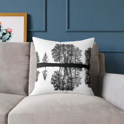 Reflection Forest Silhouette Tree Throw Pillow – Photo Silhouette Landscape Accent for Liminal Souls - Canvas Throw Pillow