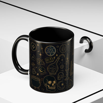Witchy Aesthetic Coffee Mug – 15oz Black & Purple Ceramic with Occult Symbols – Goth Kitchen Decor, Halloween Gift Idea - 11oz/15oz