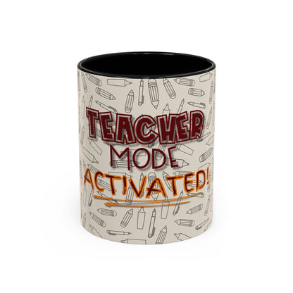 Funny Teacher Coffee Mug – Back to School Gift – “Teacher Mode Activated” – Color Accent 11oz 15oz – Classroom Decor – Durable Ceramic – Education Life