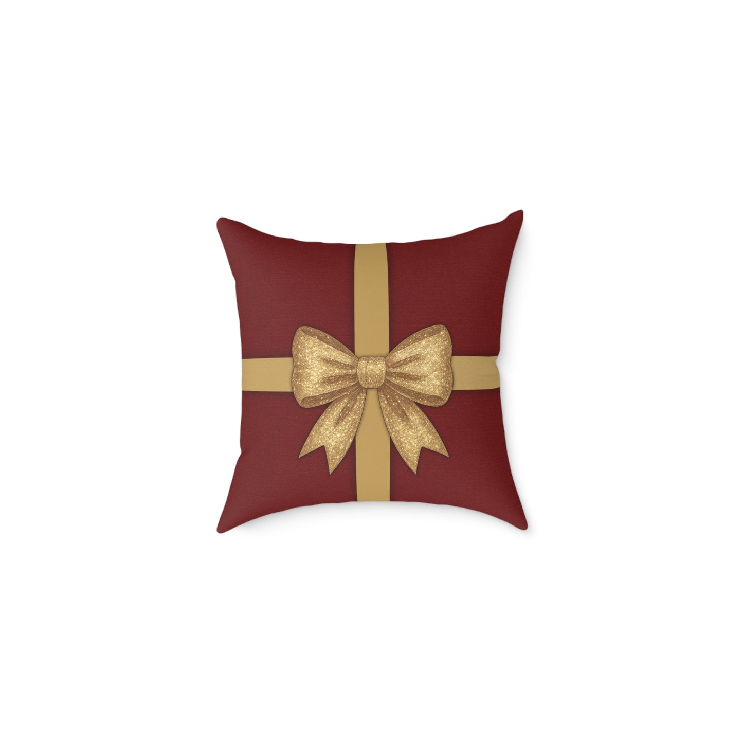 Red & Gold Gift Box Throw Pillow – Holiday Present Canvas Cushion with Holly Back
