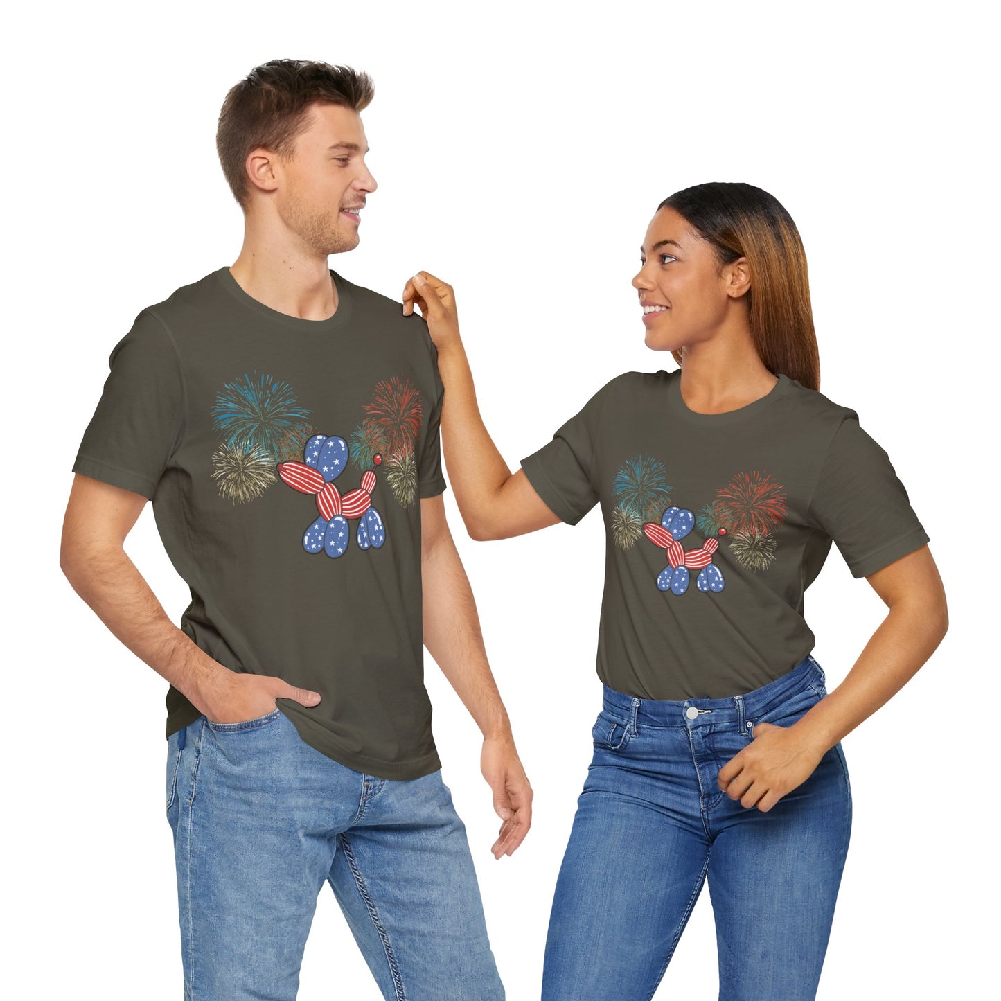 Patriotic Balloon Animal Tee, Fourth of July Shirt, Independence Day Apparel, Fireworks Unisex T-shirt, Bella + Canvas