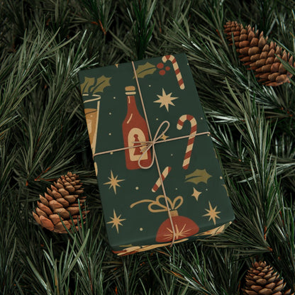 Vintage Holiday Drinks – Luxury Wrapping Paper, Retro Bar-Cart Gift Wrap, 30" Roll (Matte/Gloss)