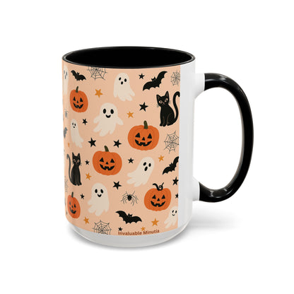 Halloween Color Accent Mug – Ghosts, Pumpkins & Black Cats, Fall Coffee Cup (11oz & 15oz) – Boutique Spooky Season Drinkware