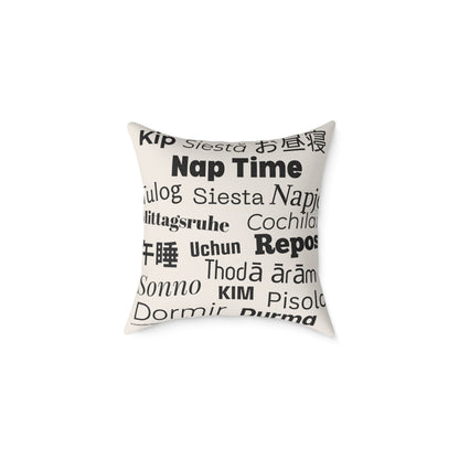 Nap Time (Multilingual) Poly Canvas Throw Pillow — Universal Language: Rest. | Premium Neutral Decorative Cushion