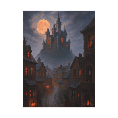 Haunted Hilltop Castle Canvas Print – Gothic Halloween Wall Art for Spooky Season Decor