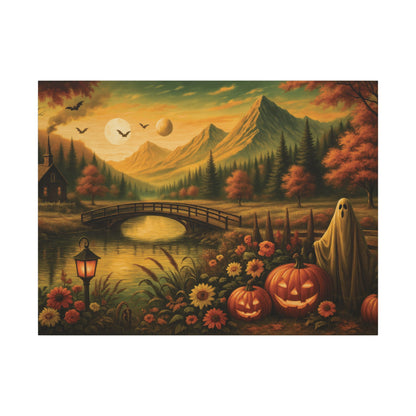Ghost in the Garden – Autumn Halloween Landscape Canvas Print