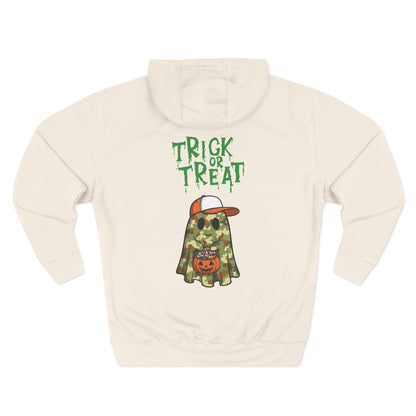 Trick-or-Treater Ghost Hoodie – Cute Camo Halloween Design | Premium Fleece (Front & Back Print) – Lane Seven LS14001