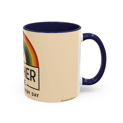 Teacher Mode – Color Accent Mug (11oz/15oz) • Rainbow Heart • Teacher Gift • Dishwasher & Microwave Safe