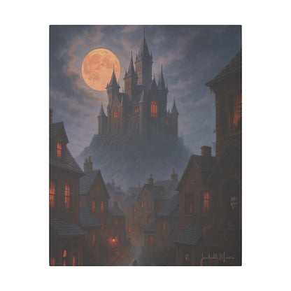 Haunted Hilltop Castle Canvas Print – Gothic Halloween Wall Art for Spooky Season Decor
