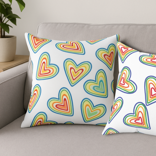 Colorful Heart Pattern Pillow | Cozy Home Decor | Perfect Gift for Love & Friendship