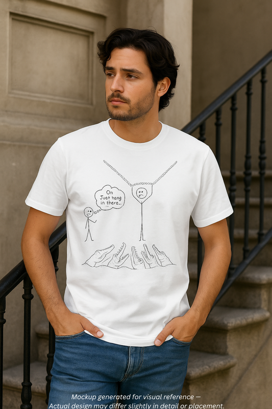 “Hang in There…” Stick Figure Tee | Dark Humor Graphic Shirt | Bella+Canvas Unisex
