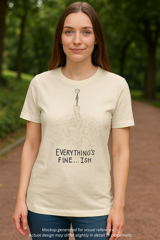 “Everything's Fine...Ish” Stick Figure Tee | Dark Humor Graphic Shirt | Bella+Canvas Unisex