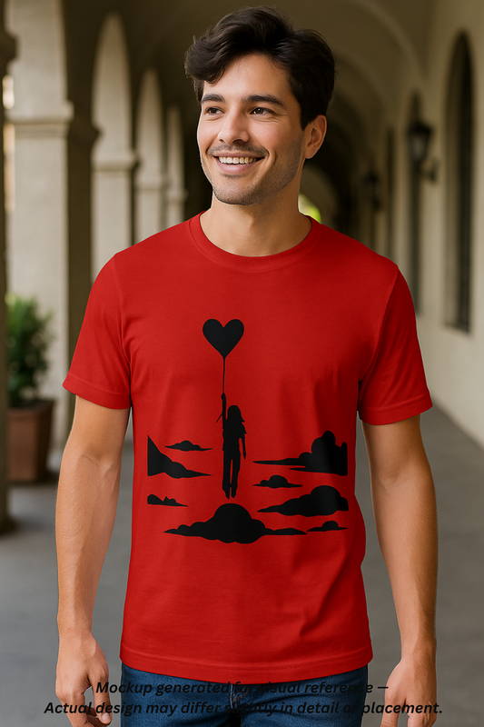 🎈 Up and Away Tee – Heart Balloon Silhouette
