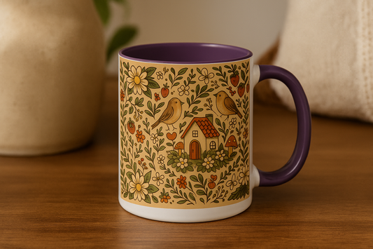 Charming Cottagecore Nature-Inspired Accent Mug, Vintage Coffee Cup, Bird and Floral Design, Perfect Gift for Tea Lovers, Housewarming, Cozy Decor
