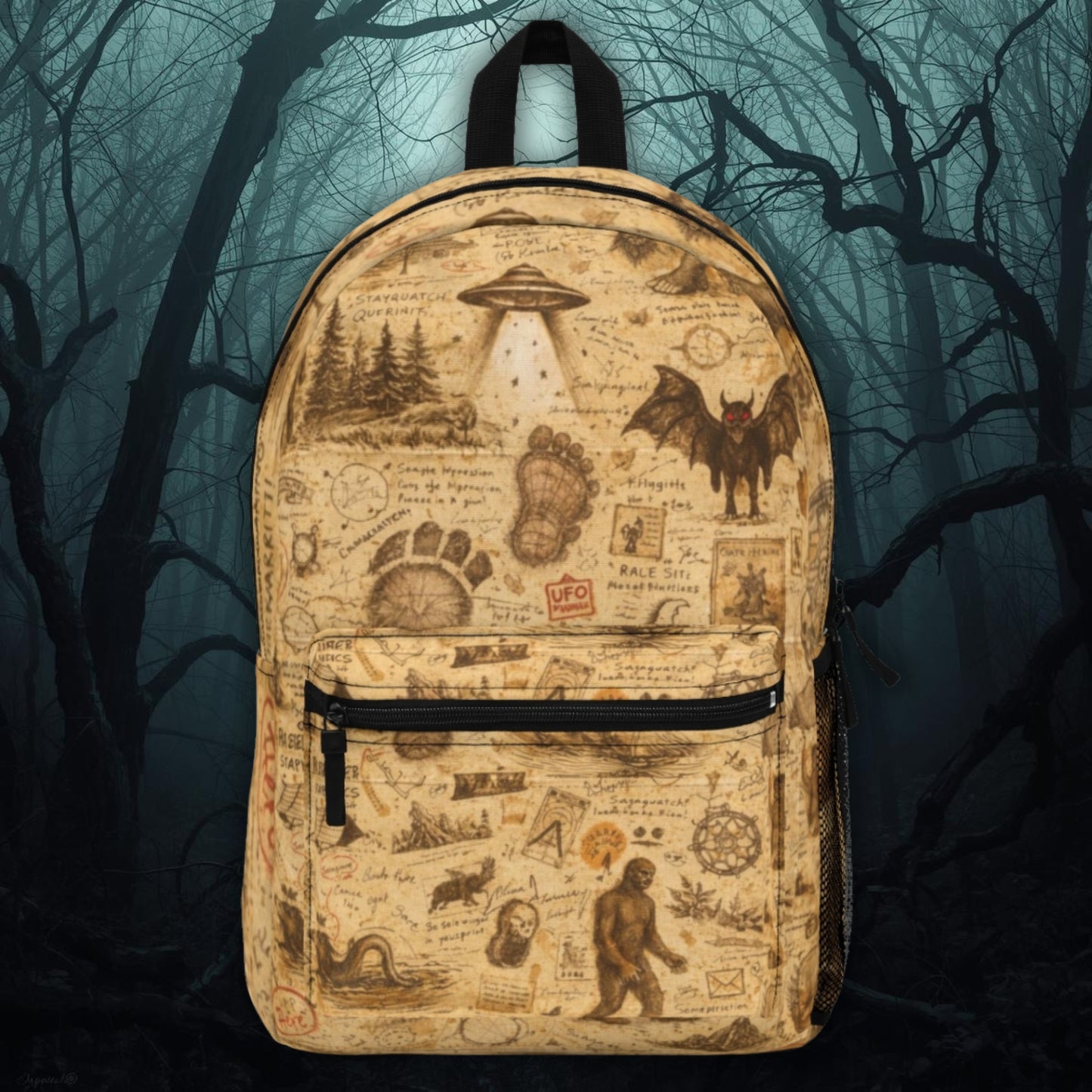 Bigfoot & Cryptid Map All Over Print Backpack