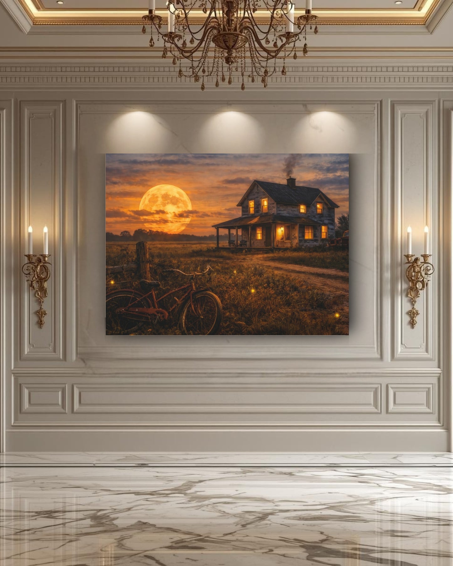 Moonlit Country House Landscape Matte Canvas Print 1.25"
