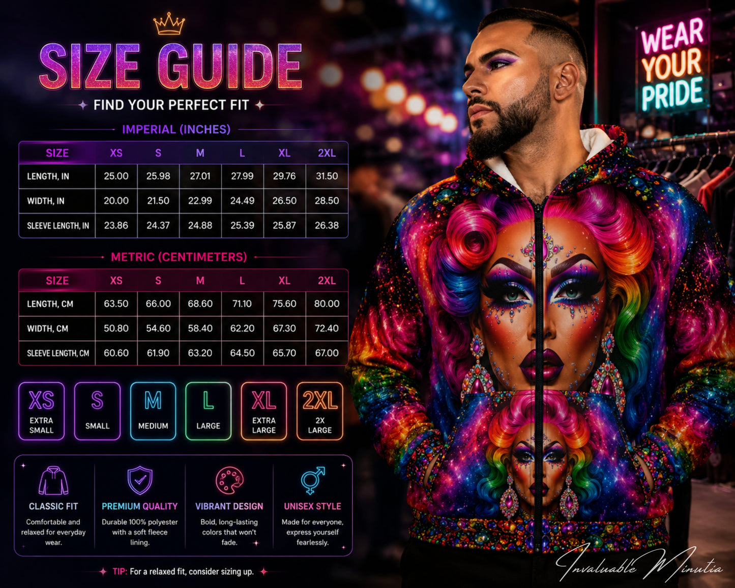 Drag Queen Pride LGBTQ All Over Print Design Zip Up Hoodie