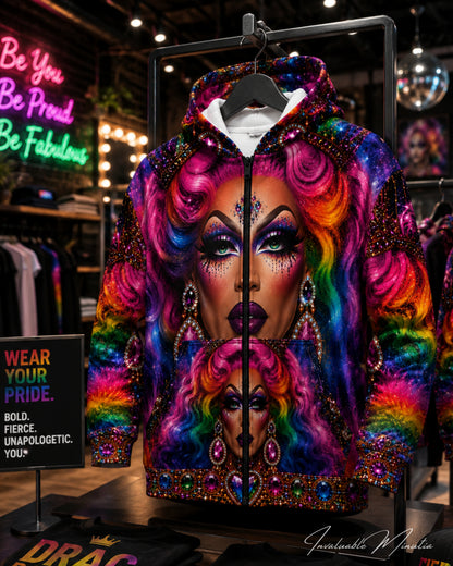 Drag Queen Pride LGBTQ All Over Print Design Zip Up Hoodie