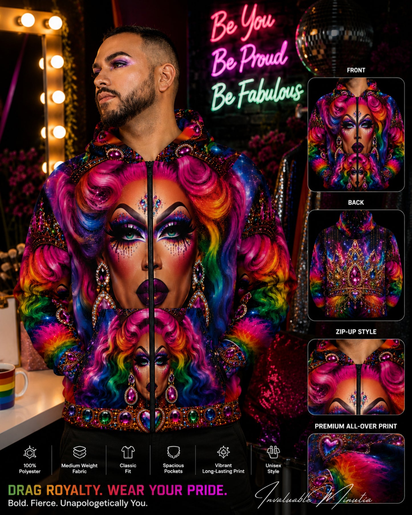 Drag Queen Pride LGBTQ All Over Print Design Zip Up Hoodie