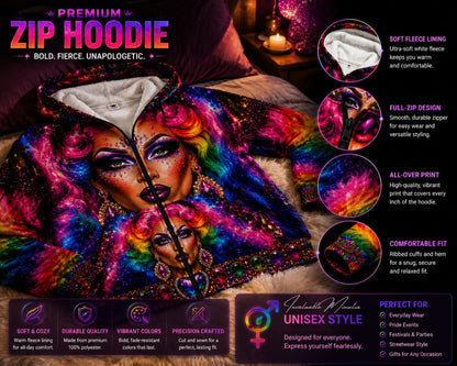 Drag Queen Pride LGBTQ All Over Print Design Zip Up Hoodie