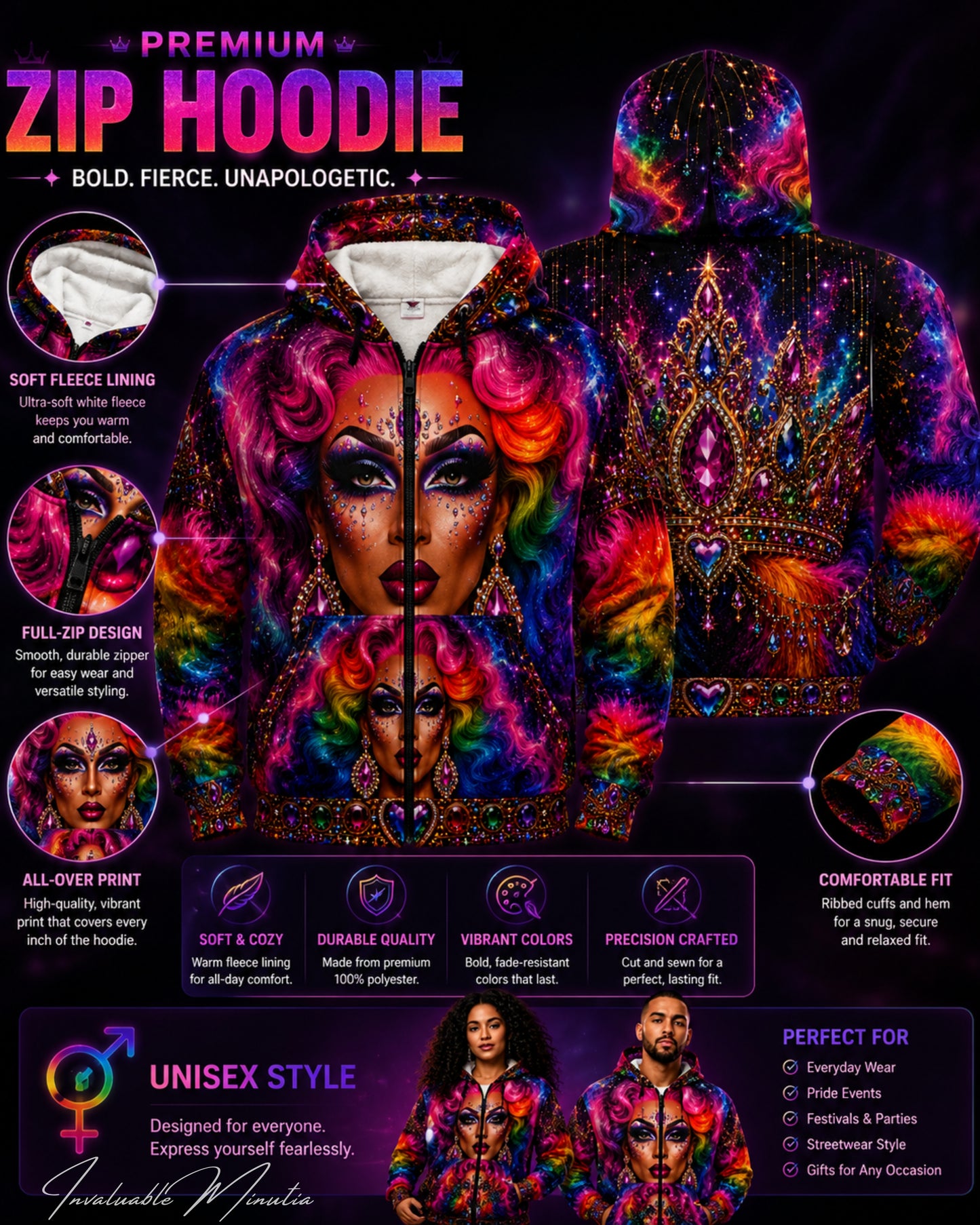 Drag Queen Pride LGBTQ All Over Print Design Zip Up Hoodie