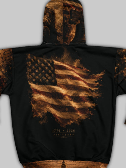 250th Anniversary 1776-2026 Patriotic Silhouette Zip Up Hoodie