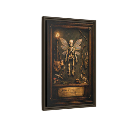 Fairy Specimen No. 2 Framed Canvas Print – Skeletal Fairy Wall Art, Dark Curiosity Cabinet Decor