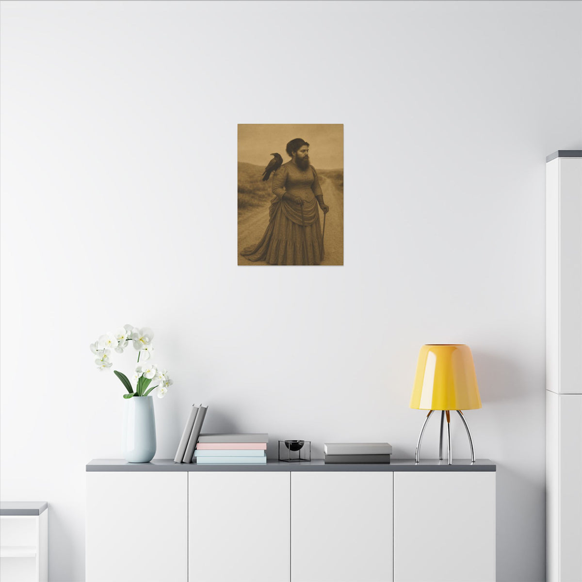 Bearded Lady with Crow – Matte Canvas Print (Gallery-Wrapped) 0.75"