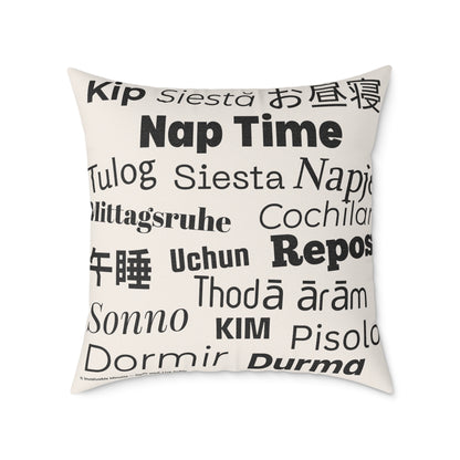 Nap Time (Multilingual) Poly Canvas Throw Pillow — Universal Language: Rest. | Premium Neutral Decorative Cushion