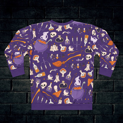 Witchy Potions AOP Unisex Sweatshirt – Spooky Season Purple | Cozy Fall Crewneck | Free Worldwide Shipping