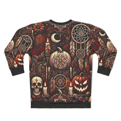 Midnight Samhain AOP Unisex Sweatshirt | Gothic Halloween Pumpkins, Candles & Dreamcatchers | Dark Fall Aesthetic | Free Worldwide Shipping