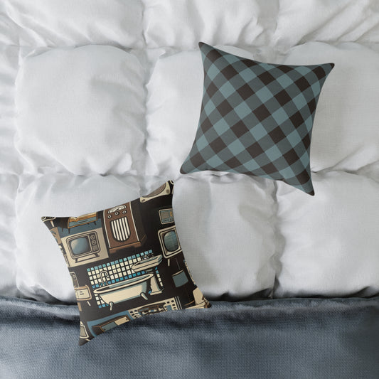 Retro Home Decor Pillow, Vintage Style Cushion, Unique Gift for Housewarming, Cozy Living Room Accent, Grunge Plaid Pillow