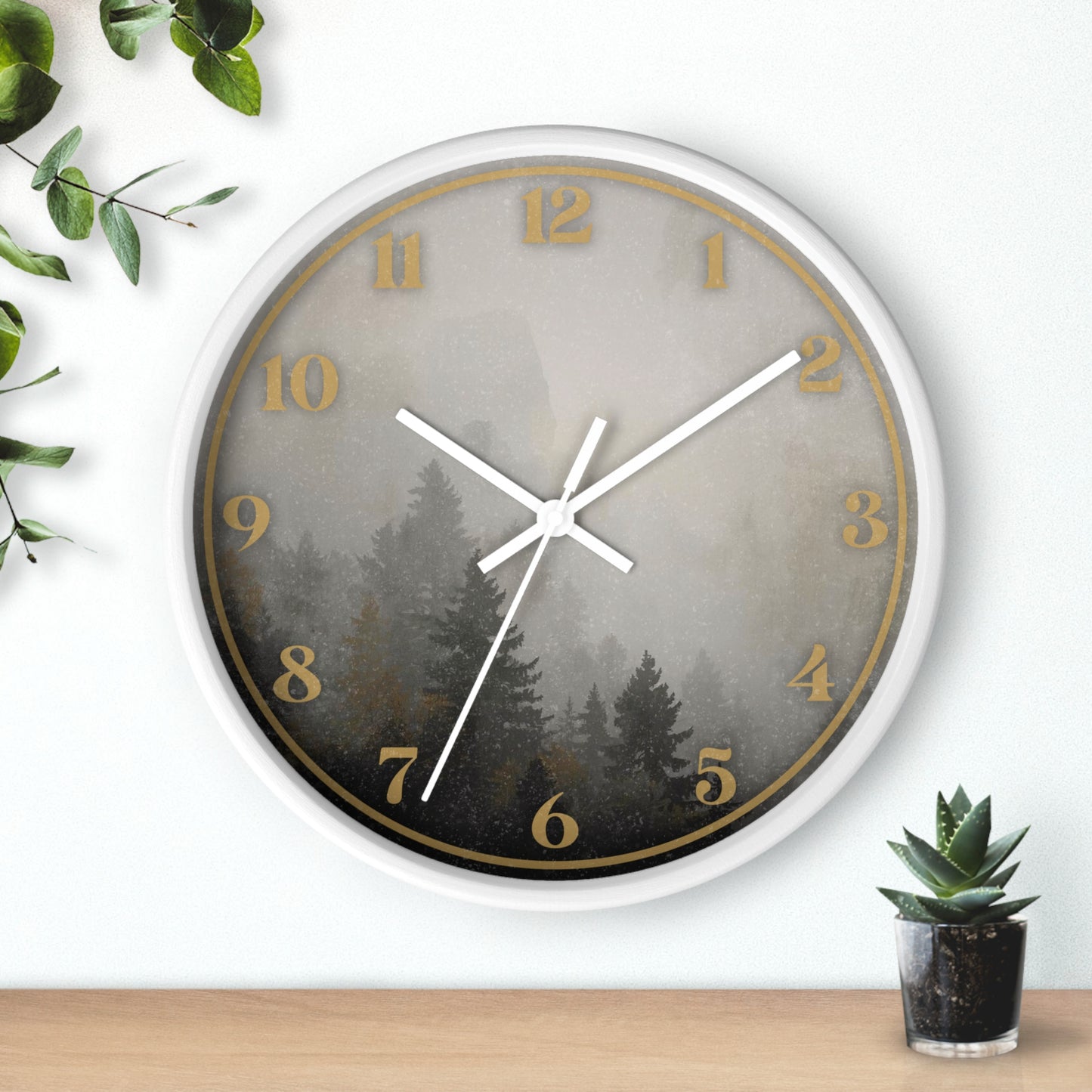Fog & Pines Minimalist Forest 10" Wall Clock