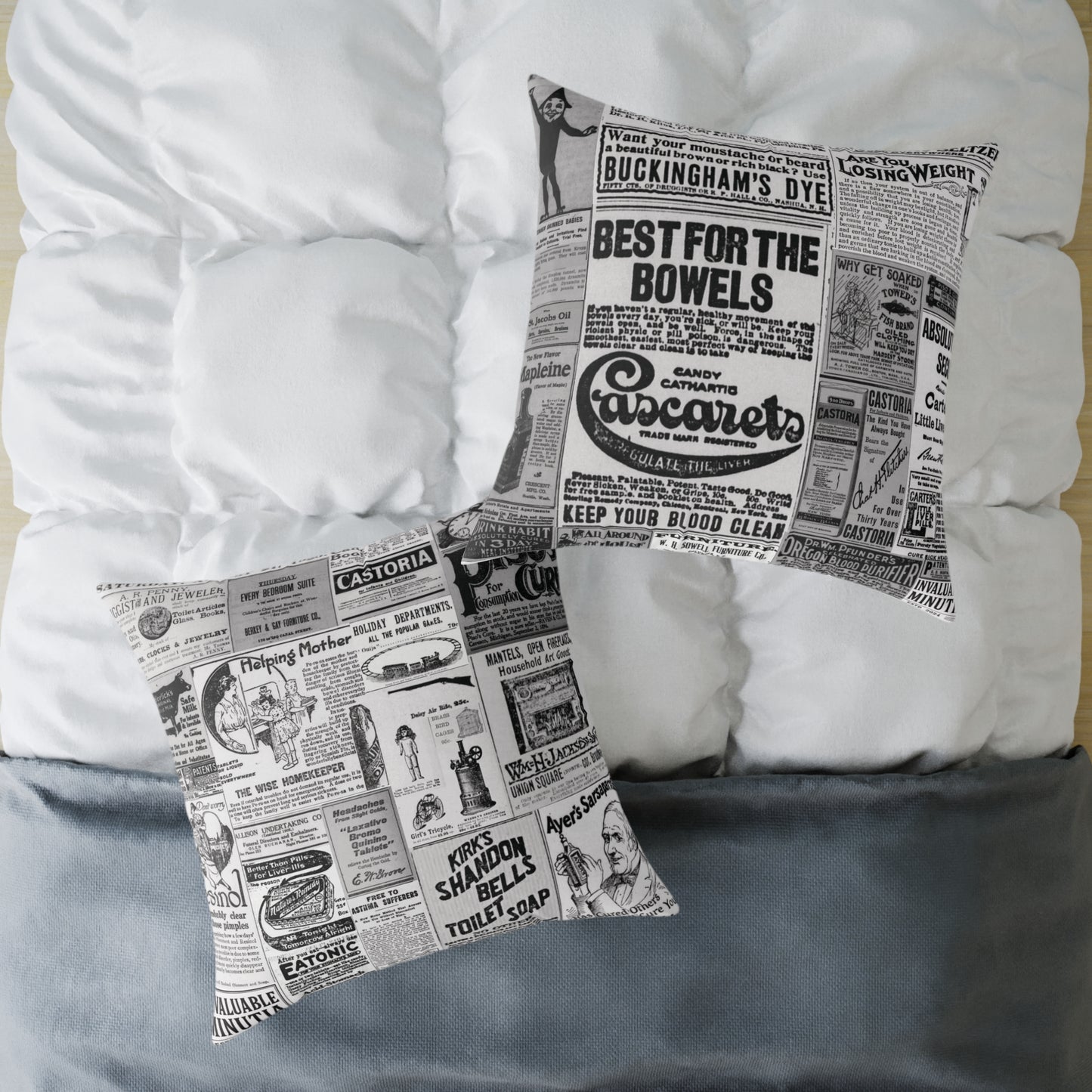 Occult Americana – 1800s Vintage Newspaper Ads Collage Art - Canvas Throw Pillow Version 2