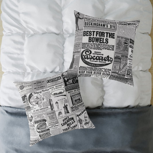 Occult Americana – 1800s Vintage Newspaper Ads Collage Art - Canvas Throw Pillow Version 2