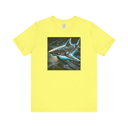 Cyber Shark Unisex Jersey Tee - Futuristic Ocean Design Tech T-Shirt