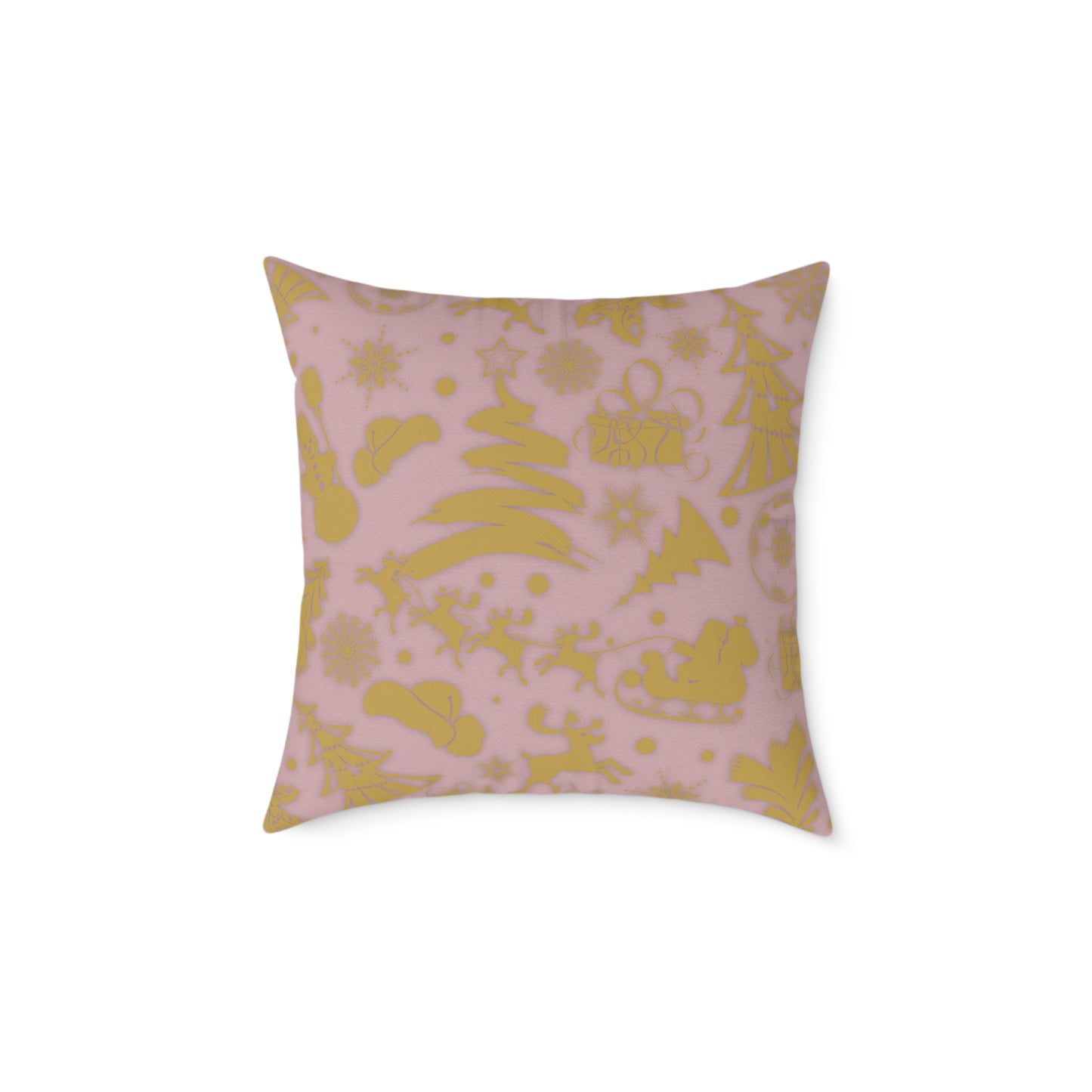 Blush Pink & Gold Gift Box Throw Pillow – Holiday Icon Pattern Canvas Cushion