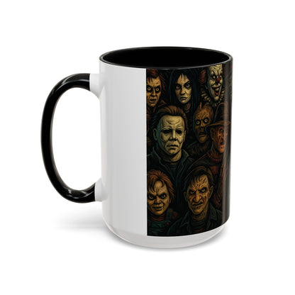 Horror Villain Collage Mug – 15oz & 11oz Ceramic Coffee Mug – Slasher Icons Halloween Gift – Goth Horrorcore Kitchen Decor
