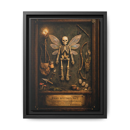Fairy Specimen No. 2 Framed Canvas Print – Skeletal Fairy Wall Art, Dark Curiosity Cabinet Decor