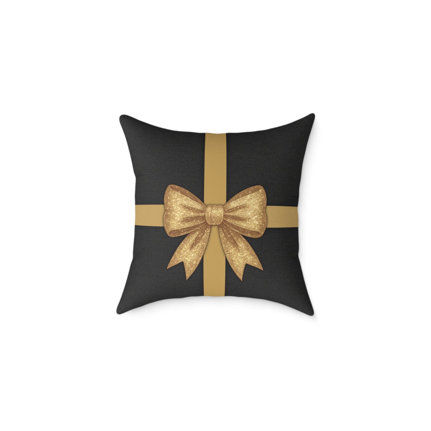 Black & Gold Gift Box Throw Pillow – Charcoal Present & Snowflake Canvas Cushion